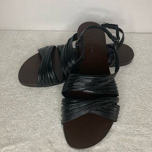 Cole Haan Leather Sandals Black Strappy Flat Size 7.5